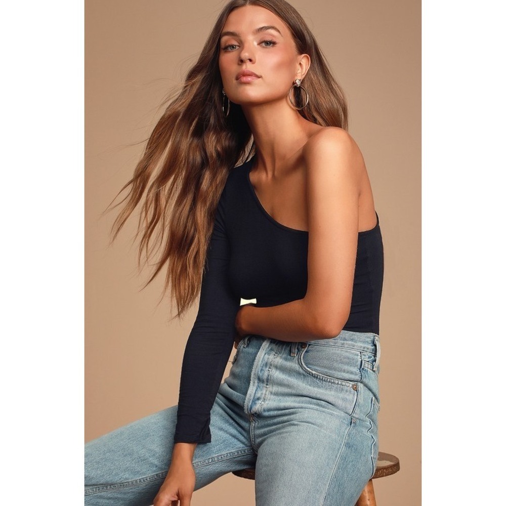 Lulus With It Black Long Sleeve One-shoulder Top - Size S